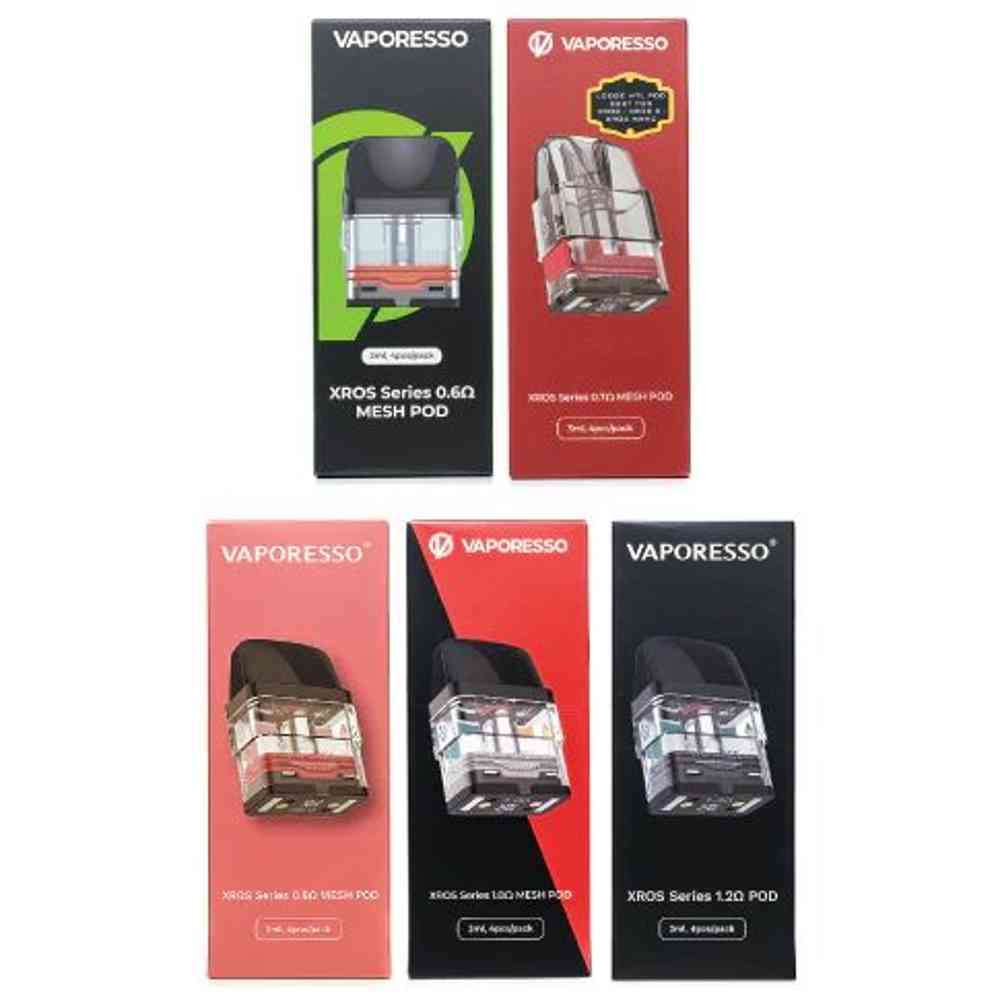 Vaporesso XROS series replacement pods cartridges&nbsp;featuring a 2mL &amp; 3ml refillable capacity, hidden top/side fill system, and utilizes a mesh coil heating structure. Constructed with a transparent juice viewing window. the&nbsp;cartridge&nbsp;allow for the user to check juice levels without removing the pod. Equipped with an integrated mesh coil.