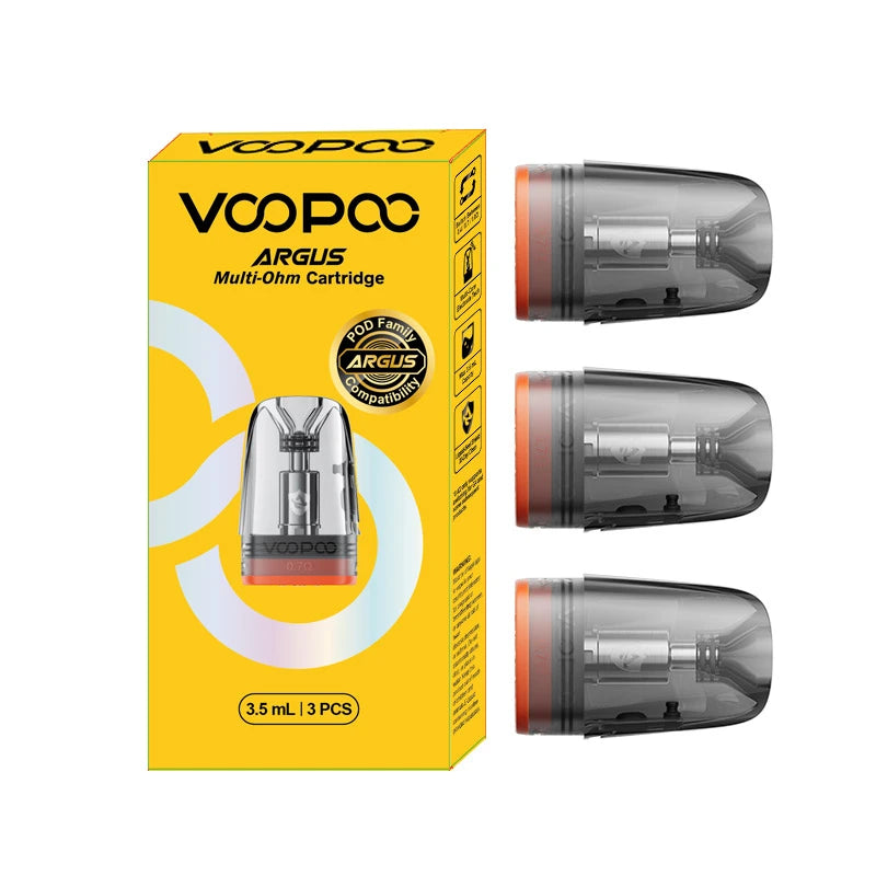 Voopoo ARGUS Multi Ohm Cartridge 3.5ml offer rotational change of resistance 0.4 to 1.0 ohms, rotate cartridge to switch watt and ohms.