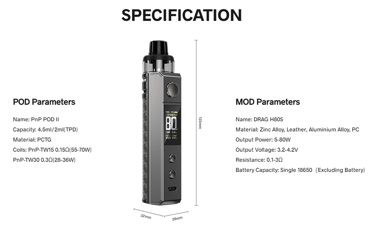 voopoo drag h80s specs 