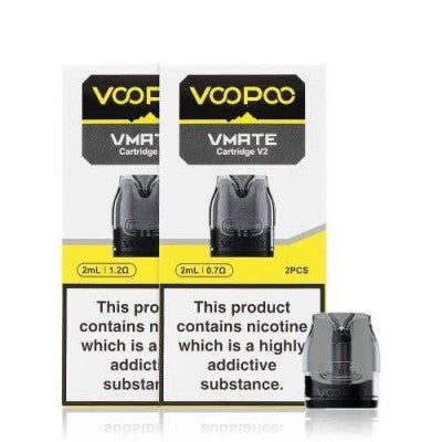 Voopoo Vmate cartridge V2 replacement tank has anti leak resistance technology with side filling option and has two variations i.e 0.7 ohm mesh pod for soft & smooth vaping and other is 1.2 ohm helix pod for salt nicotine and hard hit both are 3ml tank.