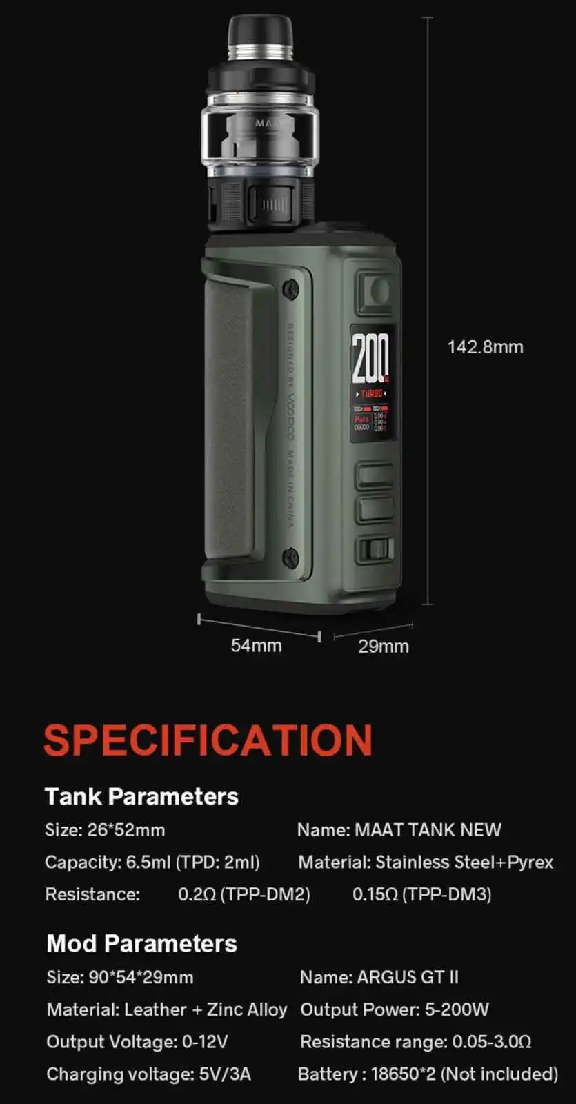 Voopoo Argus GT 2 specification