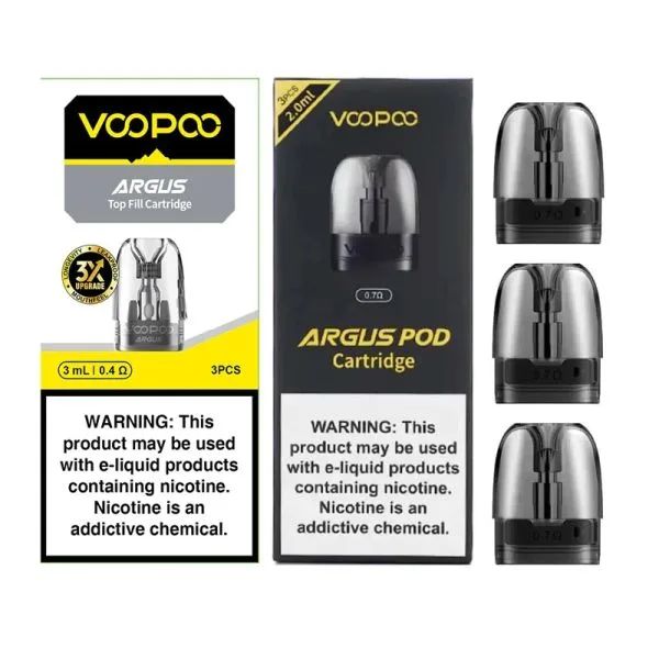Voopoo Argus replacement pod cartridges 2ml and 3ml. Refill & Replace, Side/Top-fill design, magnetic connection, durable build. Shop lowest price