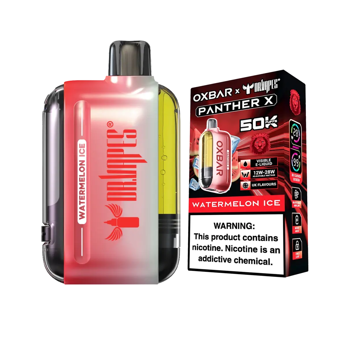 Watermelon ice Dr vapes Panther X Oxbar disposable vape buy in Karachi, Lahore, Islamabad, Rawalpindi, Faisalabad, Multan and across Pakistan.