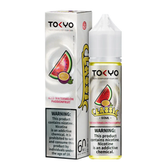 Watermelon passionfruit ice Tokyo E-liquid 60ml high-quality freebase vape juice delivers rich flavor, dense vapor for sub-ohm vape kits.