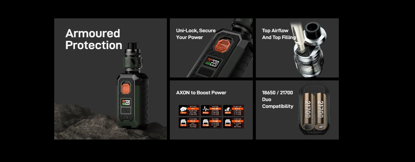 Vaporesso Armour Max 220w vape kit features and specifications