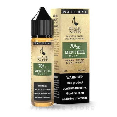 Black Note Menthol blend 60ml&nbsp;Crafted with precision, premium blend merges sun-cured organic Oriental tobacco with a refreshing menthol extract from organic peppermint leaves. an ultra-smooth, fresh, and crisp vaping sensation, an experience akin to the finest menthol cigarette brands.