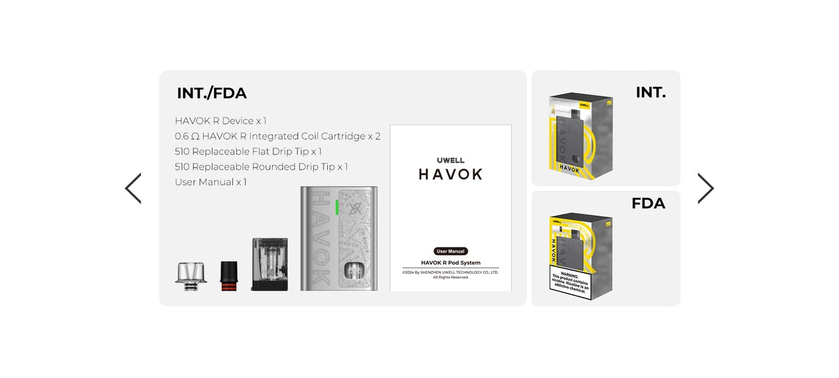 package includes box contents of Uwell Havok R pod kit