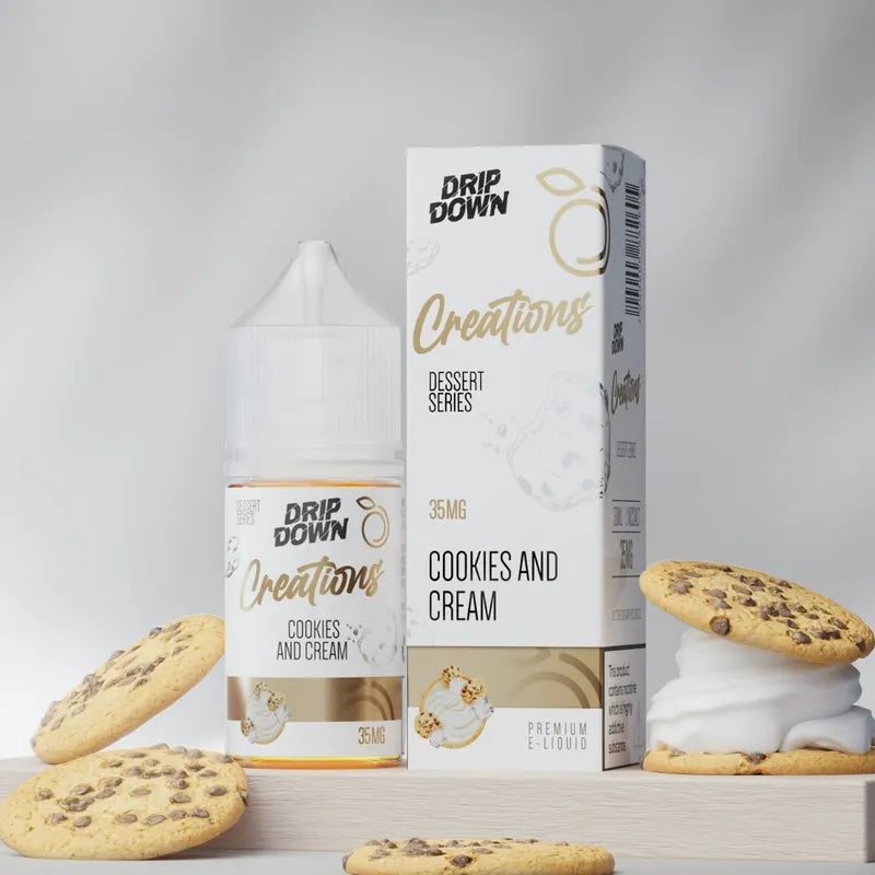 Cookies and cream drip down creations 30ml dessert salt nicotine flavor price in Pakistan
