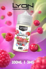 Cranberry raspberry Ice Lyon Dualicious 100ml tart cranberry, sweet raspberry flavor with dense cloud production, smooth hit, and premium performance.