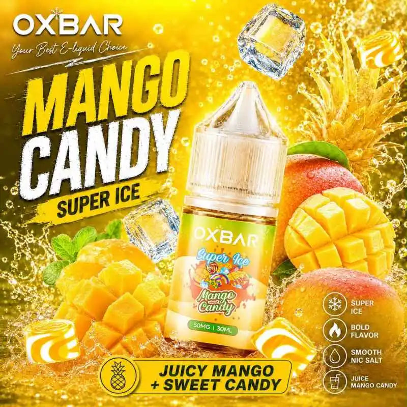 Sweet mango candy with an intense burst of ice in Mango Candy Super ice oxbar nicsalt 30ml. A smooth, refreshing blend made for refillable pod system.