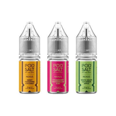 Pod Salt nexus series 10ml offers a wide range of flavors including fruit, dessert and tobacco variations. 