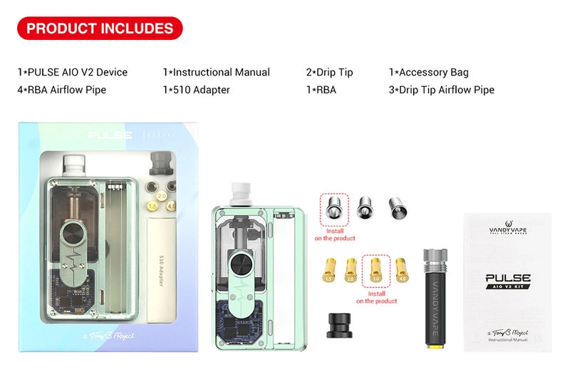 Vandyvape Pulse AIO V2 80w pod mod kit contents in the box