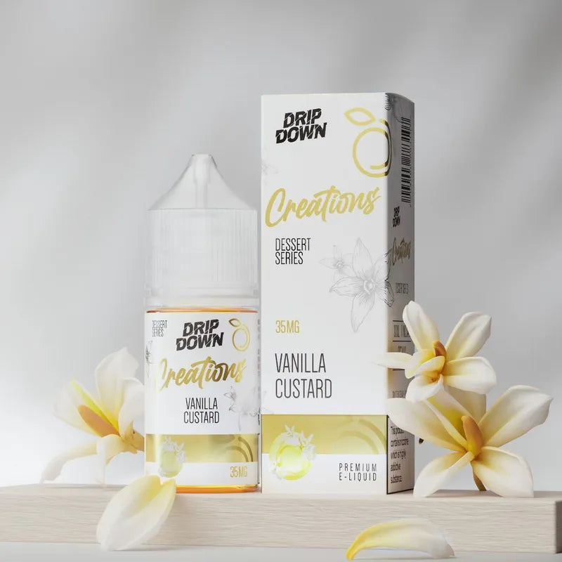Vanilla custard drip down creations dessert 30ml salt nicotine 35mg 55mg price in Pakistan
