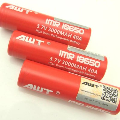 AWT Battery for Vape IMR 18650 3000MAH 40A 3.7V FLAT-TOP&nbsp;by AWT are the most popular and trustworthy batteries for vapes in the vaping world. Readily available, and great balance of performance and capacity make 3000mah 20a batteries a great choice for most replaceable-battery vapes, including high-end vape mods and kits.