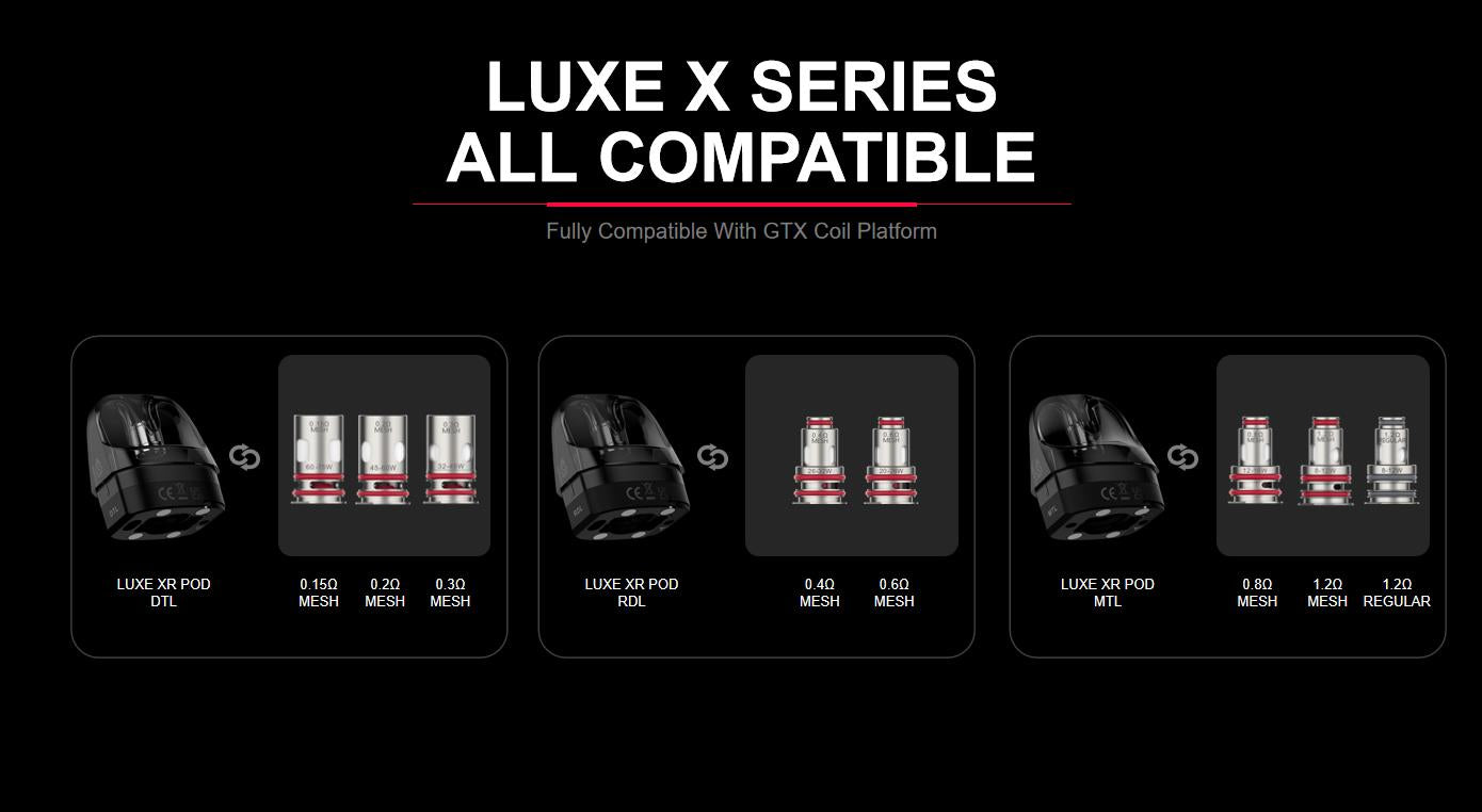 Luxe x series MTL and DTL empty tank with GTX coil series,