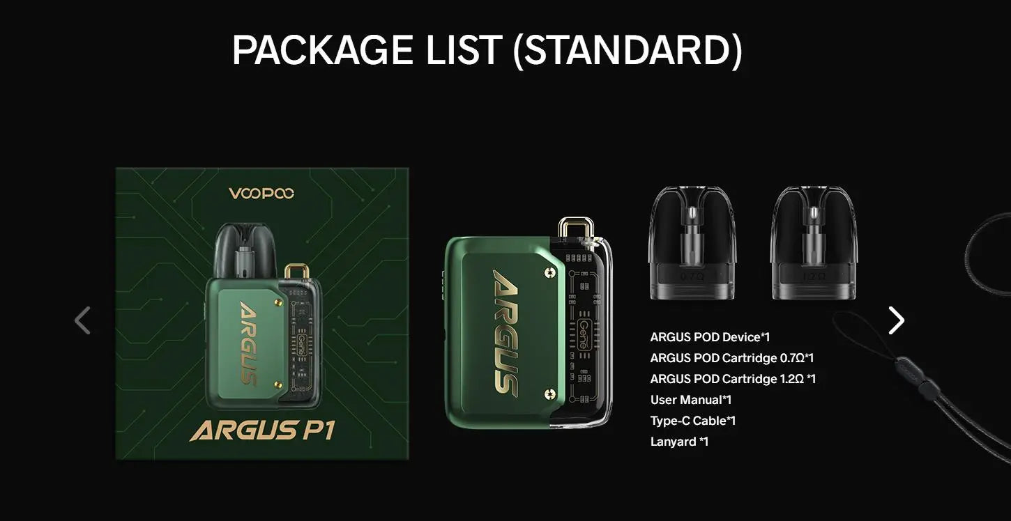 Voopoo Argus P1 pod kit what is inside box