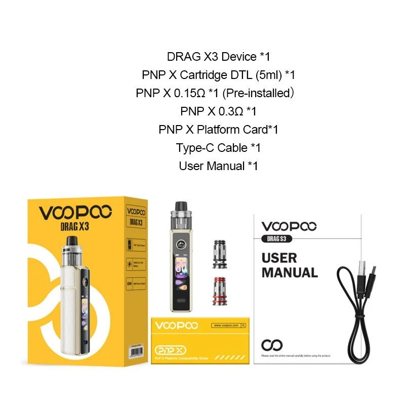 Box includes and contents of Drag x3