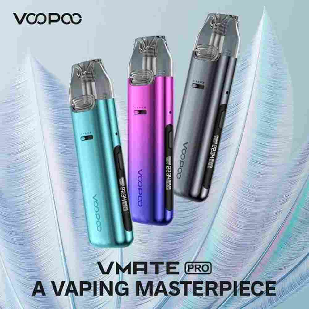 Voopoo Vmate Pro Pod Kit&nbsp;internal 900mAh battery that offers a maximum output of 25 watts, balancing a lightweight body with a premium feel. Its step-less airflow control is just one among a plethora of features. The included pods boast a 3ml liquid capacity, larger than most other pod cartridges available. Notably, the device incorporates the ICOSM Flavor Interpretation Code, an exclusive flavor interpretation technology introduced by VOOPOO, enhancing the overall specs